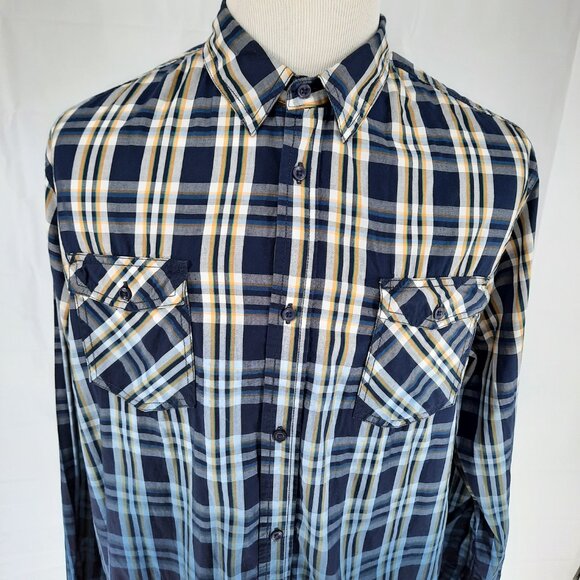 JNCO Blue Fade Plaid Long Sleeve Shirt Men's Size 2XL Button Up Skateboard Core - Picture 3 of 6